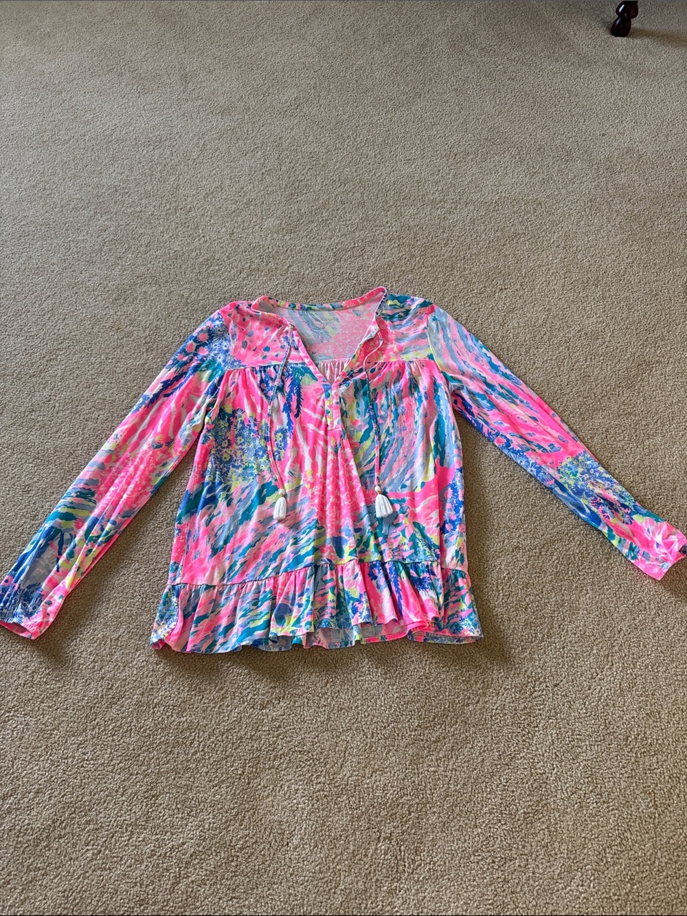 Lilly Pulitzer Pink Multi-Color Long Sleeve Peasant Top